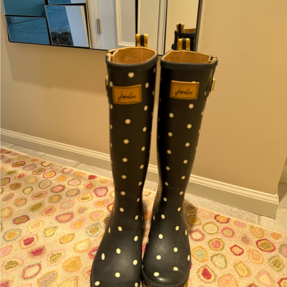 Joules Navy Rainboots with Cream Dots